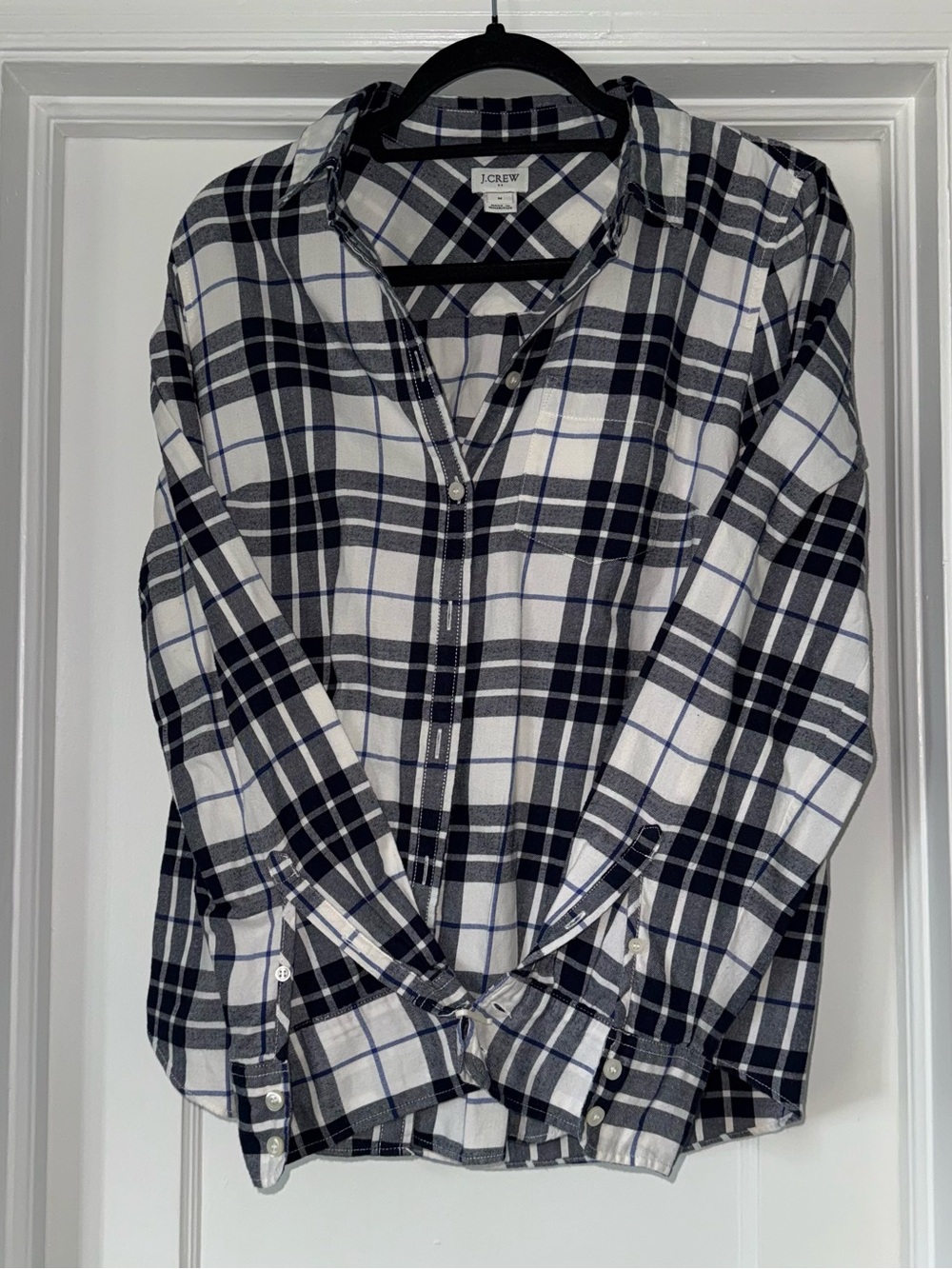 J. Crew Women’s Black, White & Navy Plaid Button-Up Pajama Top - NWOT